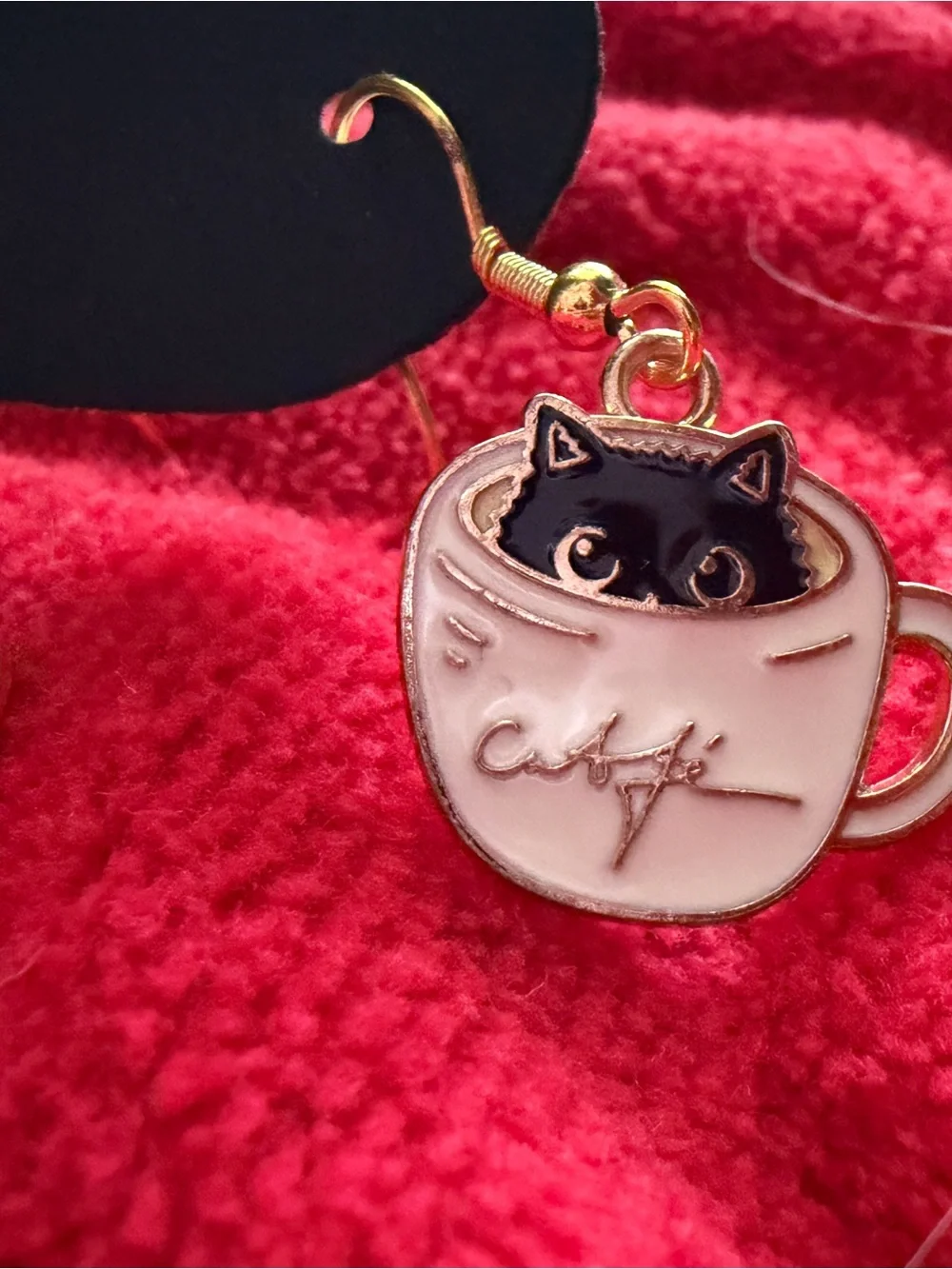 Gold Cat-in-Cup Earrings CATS AND COFFEE